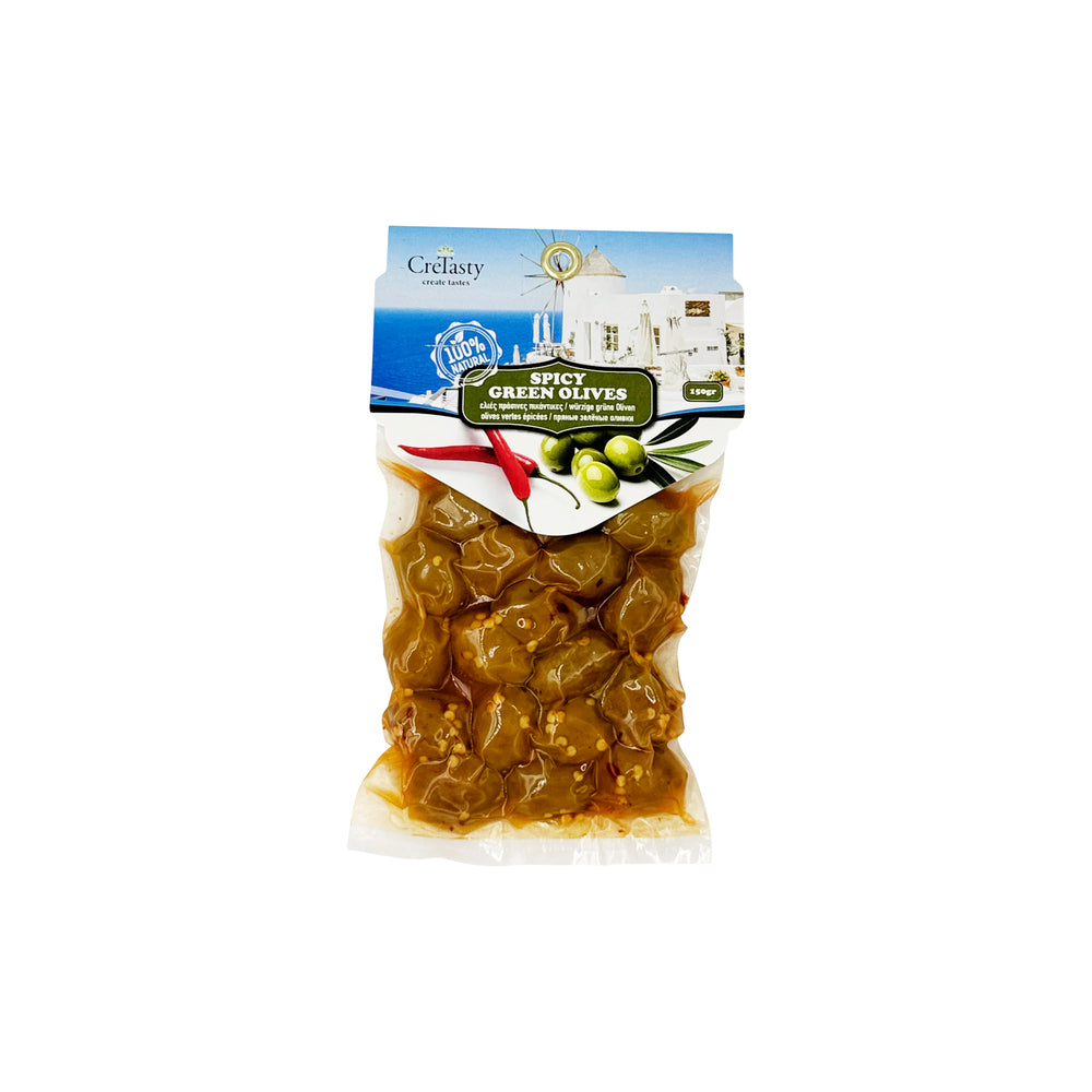 Ελιές πράσινες πικάντικες CreTasty 150γ με καυτερό τόνο και έντονο άρωμα