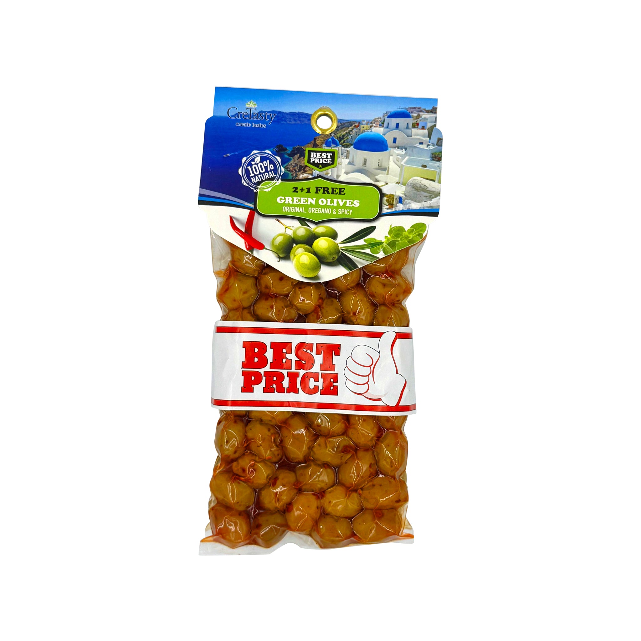 Best Price Ελιές Πράσινες, Πράσινες Με Ρίγανη, Πράσινες Πικάντικες CreTasty 600g