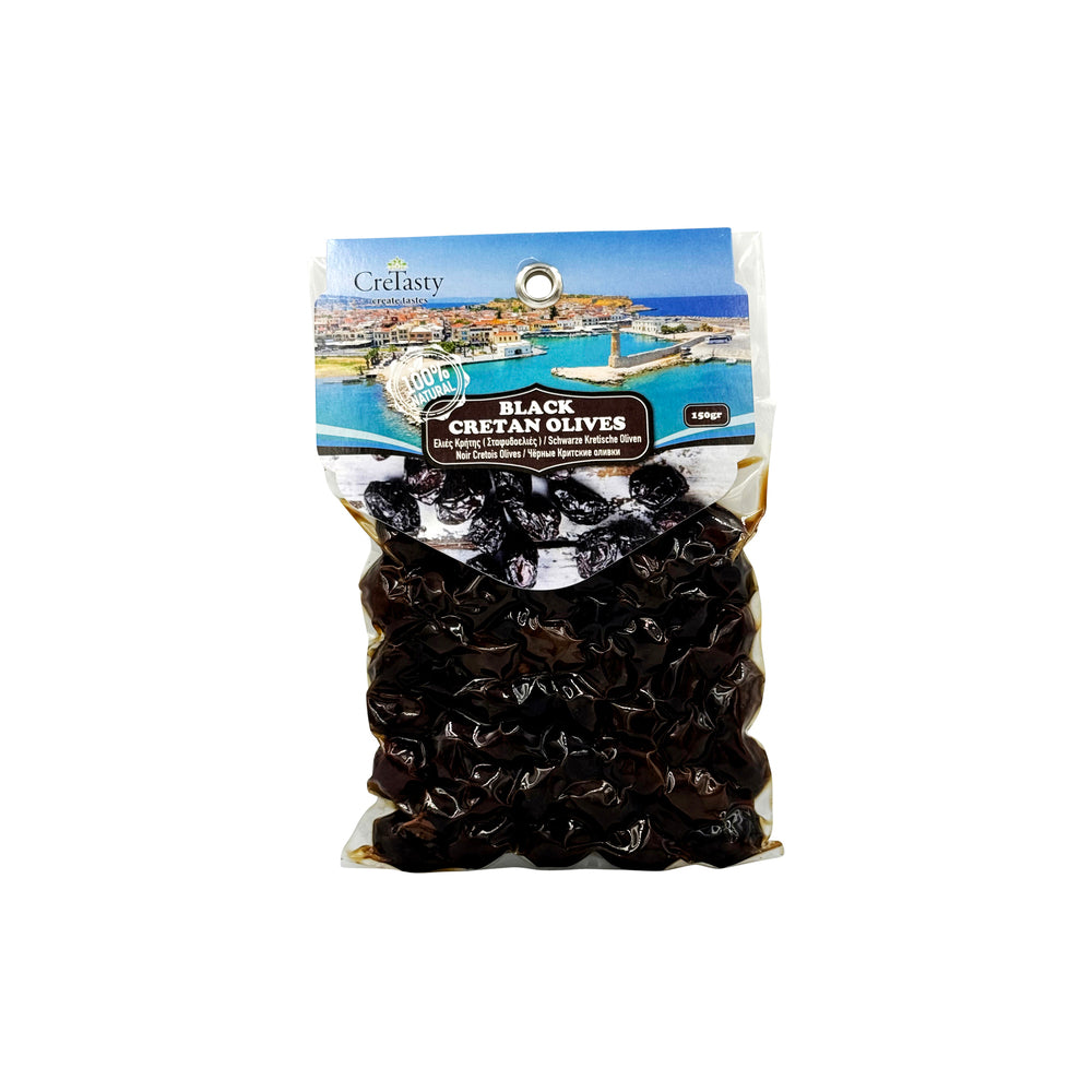 Ελιές Σταφιδοελιά Κρήτης CreTasty 150γ σε συσκευασία με οπή για τοποθέτηση σε σταντ