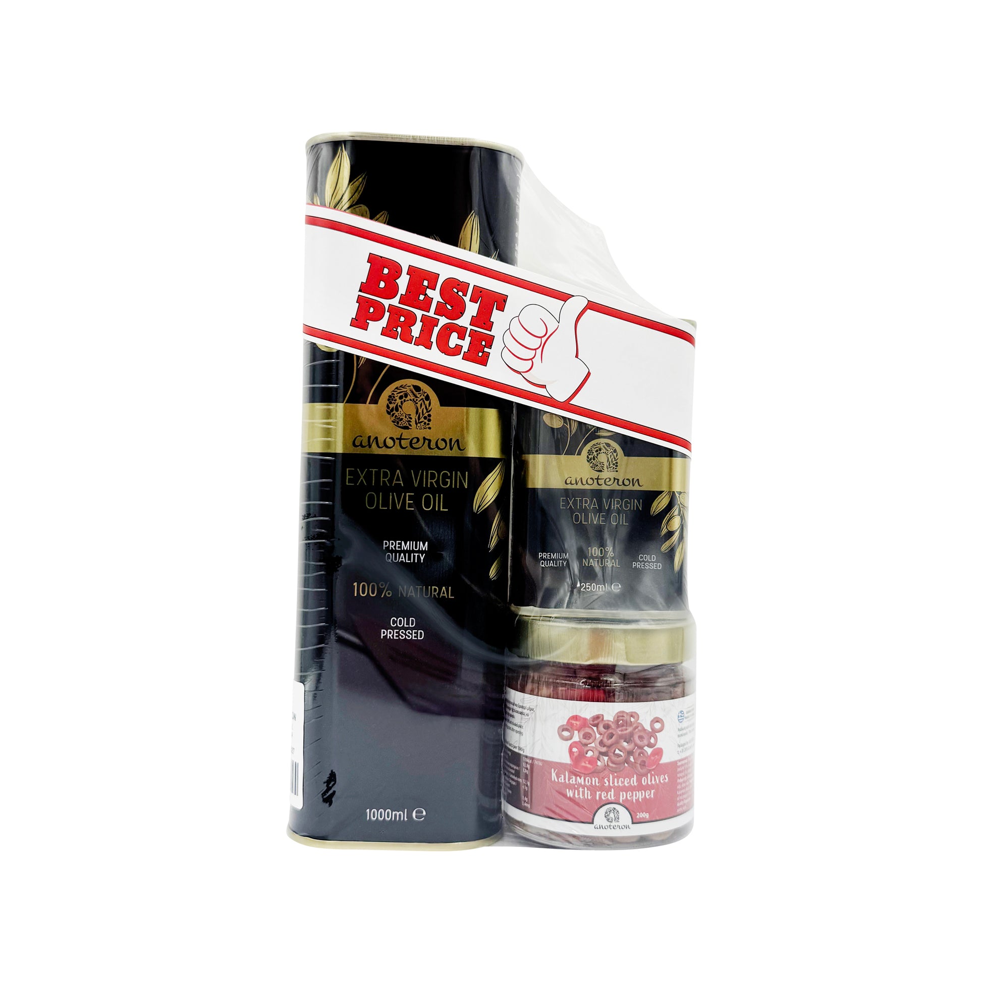 Σετ Best Price με Λάδια Anoteron - Ελαιόλαδο TIN 1L & 250ml με Ροδέλες Ελιάς