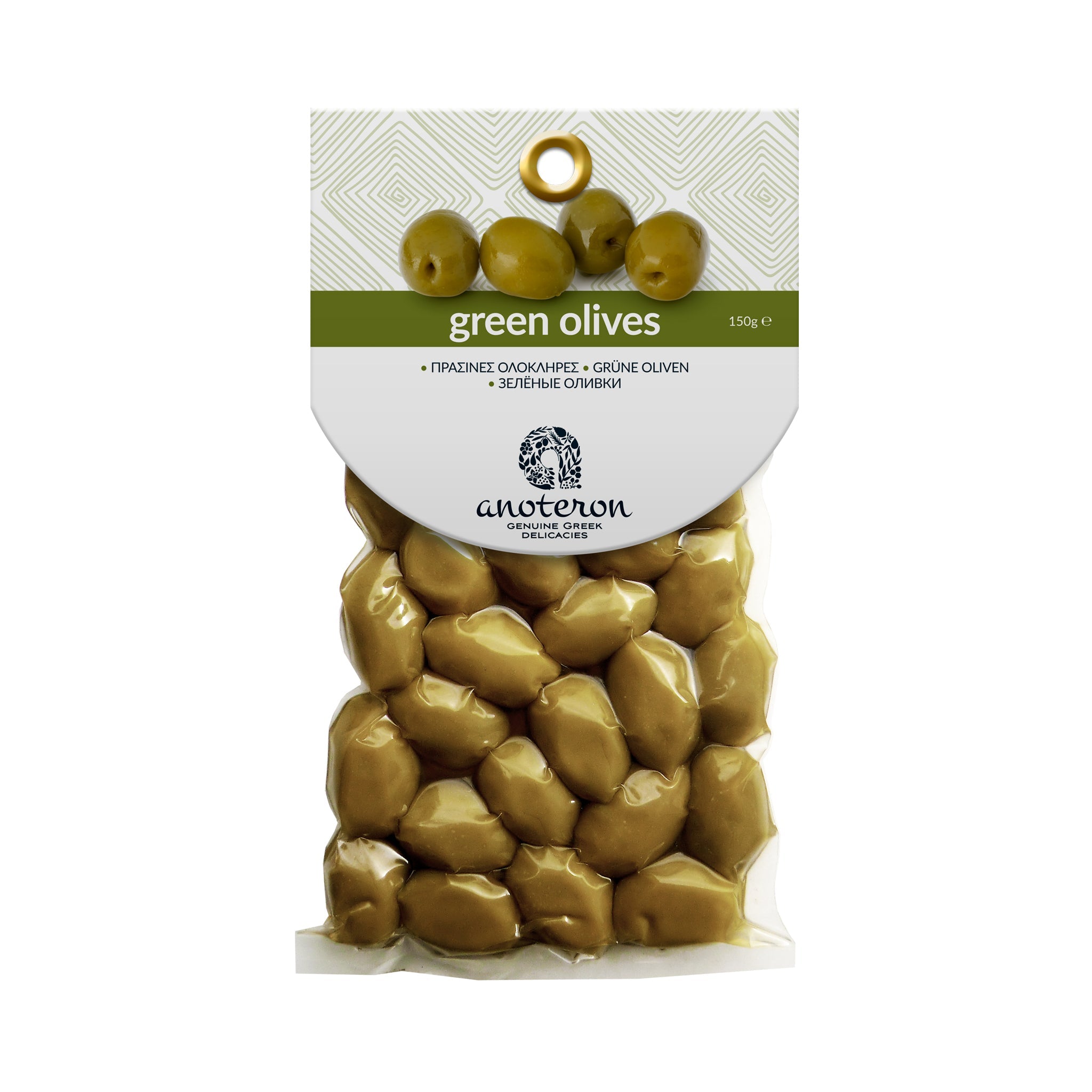 Πράσινες ελιές ολόκληρες Anoteron 150g – ιδανικές για deli και παραδοσιακά καταστήματα  