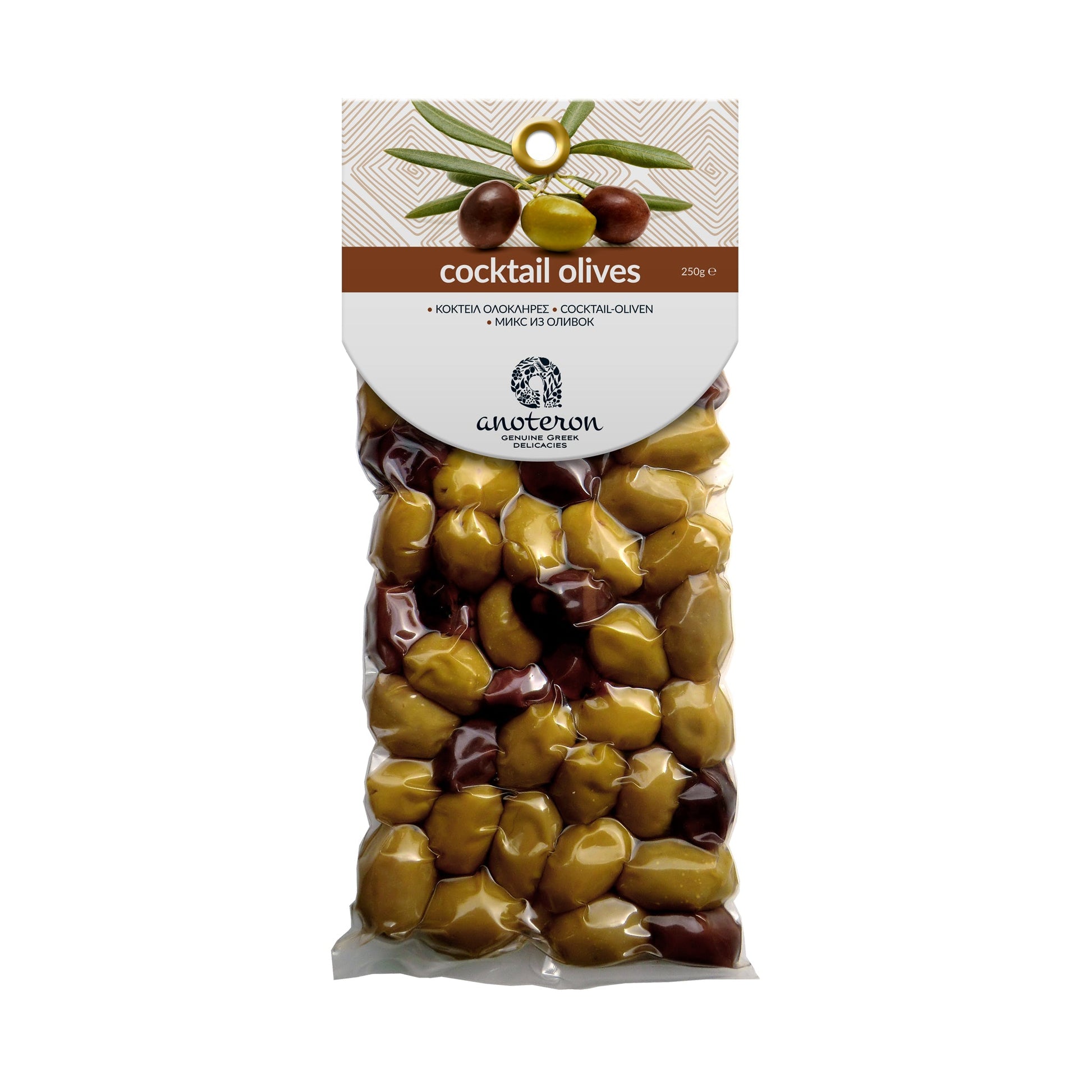 Cocktail ελιών ολόκληρες Anoteron 250g – ποικιλία πράσινων και μαύρων ελιών  