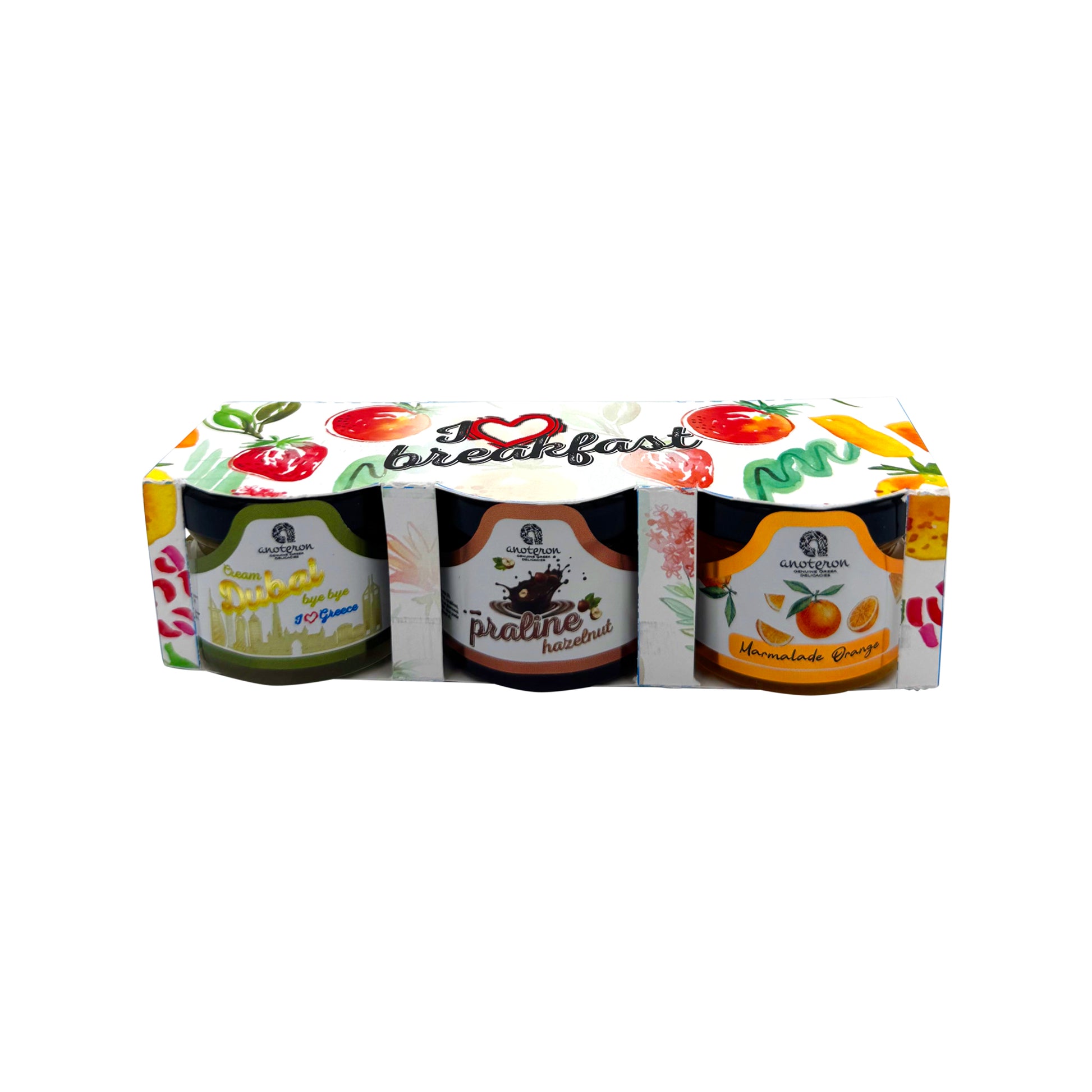 Κουτί Σετ 3 Τεμαχίων Anoteron - Κρέμα Dubai 25g, Πραλίνα 30g & Μαρμελάδα Πορτοκάλι 30g