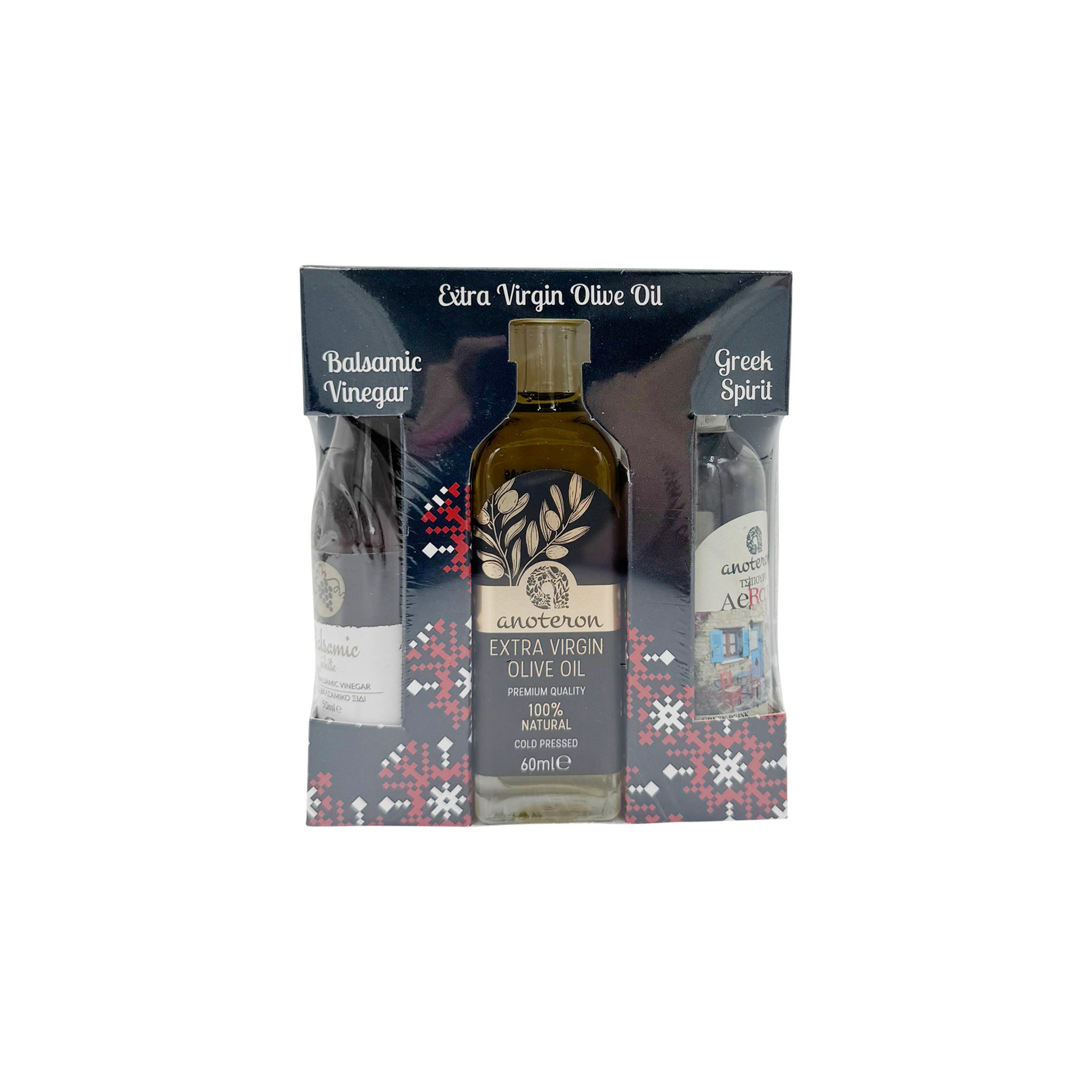 Σετ Λάδι 60ml, Ξίδι Λευκό Βαλσάμικο 50ml, Τσίπουρο 50ml Anoteron