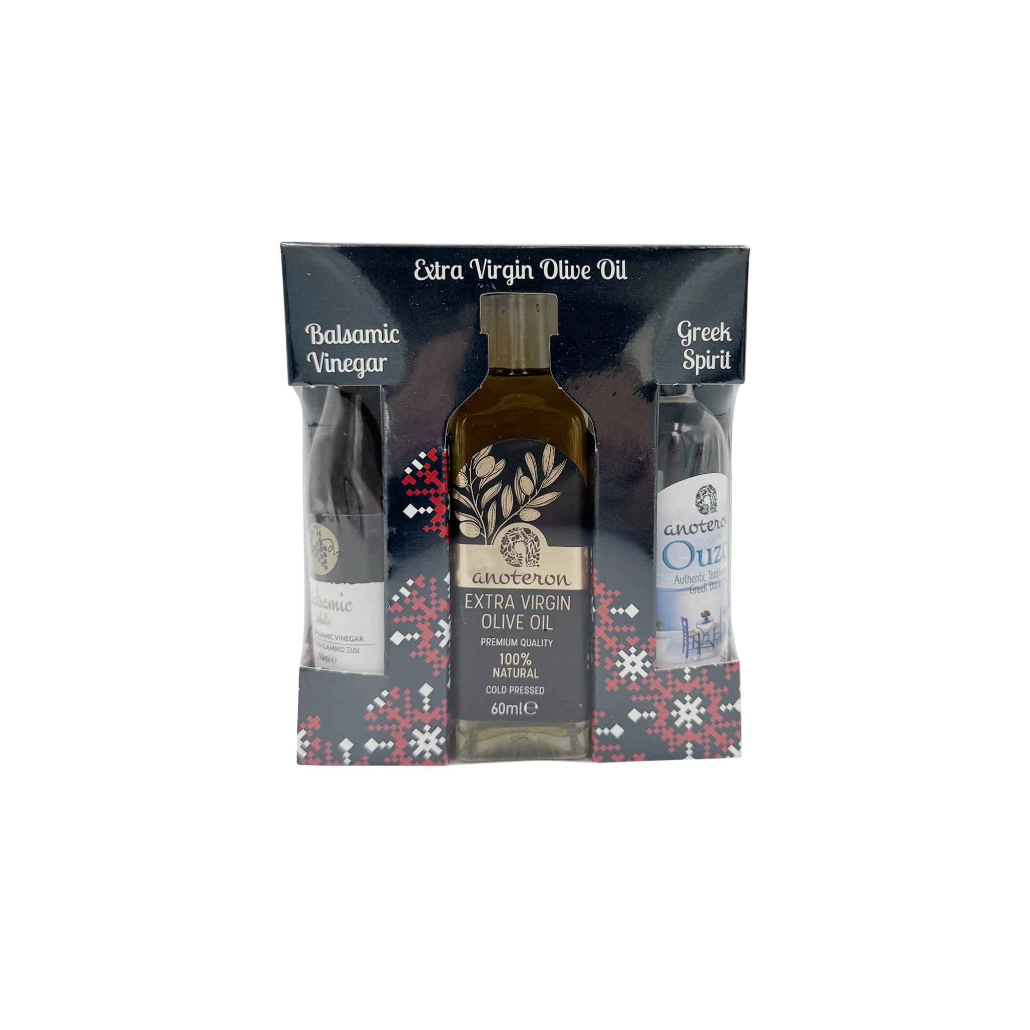 Σετ Λάδι 60ml, Ξίδι Λευκό Βαλσάμικο 50ml, Ούζο 50ml Anoteron