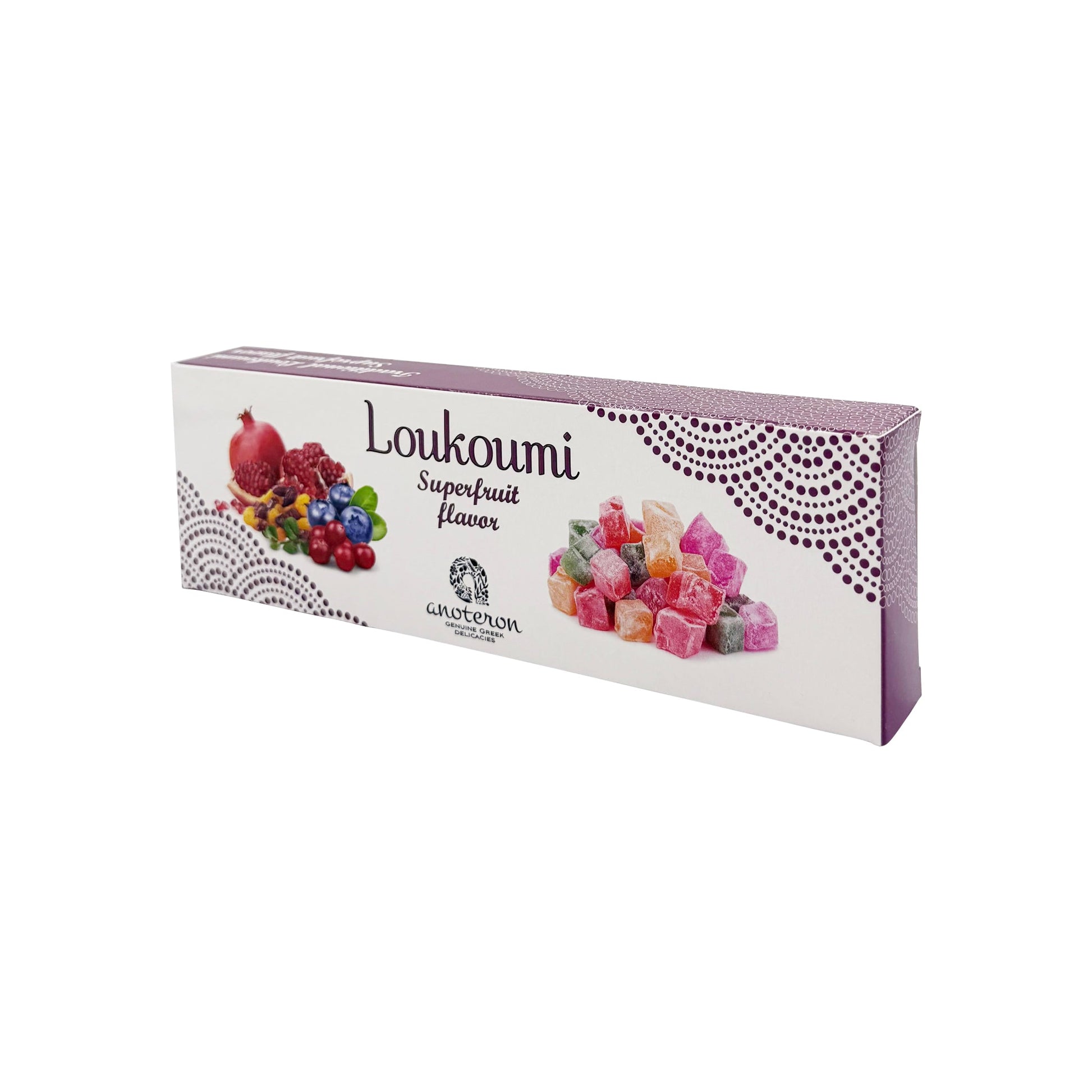 Λουκούμι με superfruits, έντονα φρούτα και φυσικά αρώματα σε συσκευασία 130g.