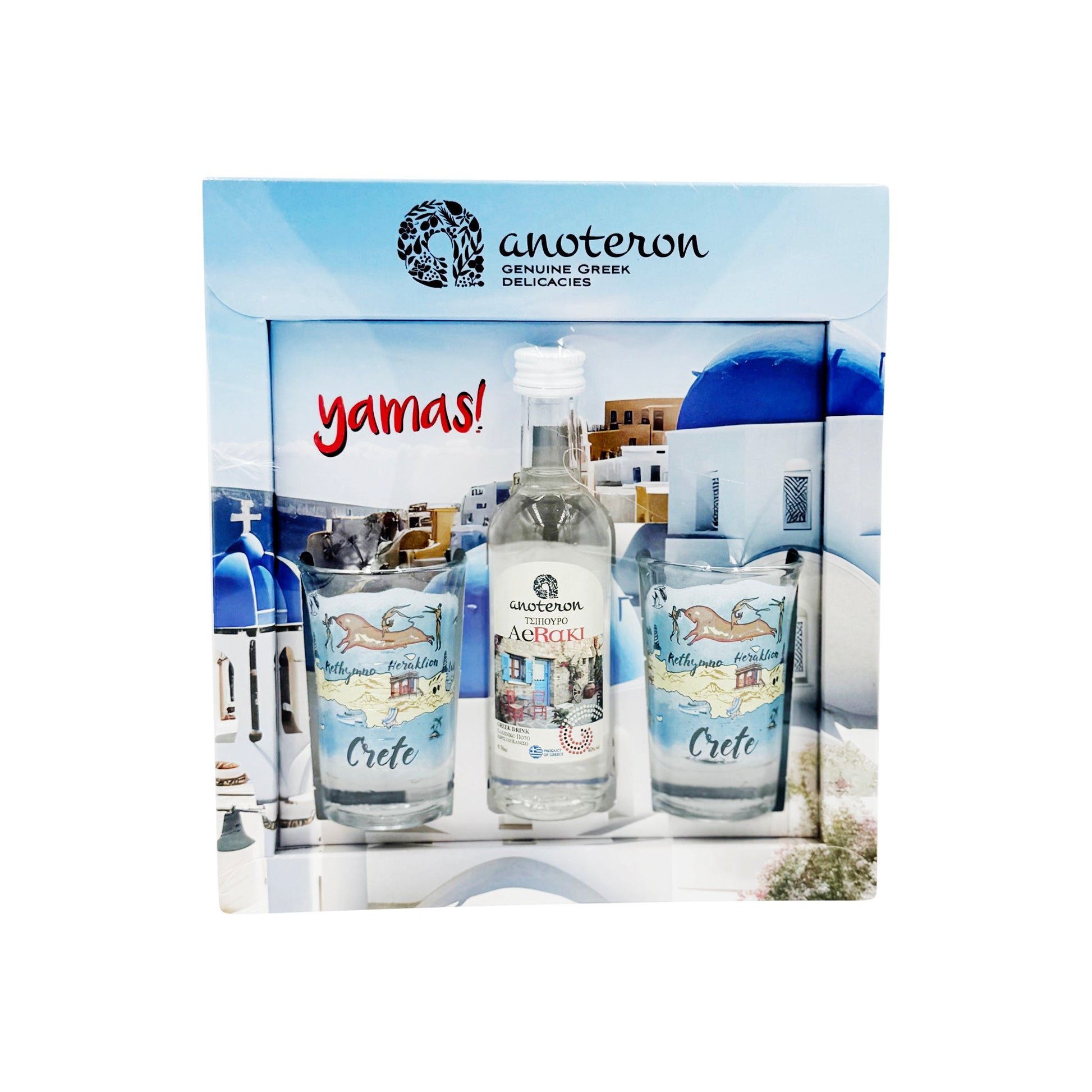 Τσίπουρο 50ml & 2 Σφηνοπότηρα CRETE Σετ Δώρου YAMAS Anoteron  