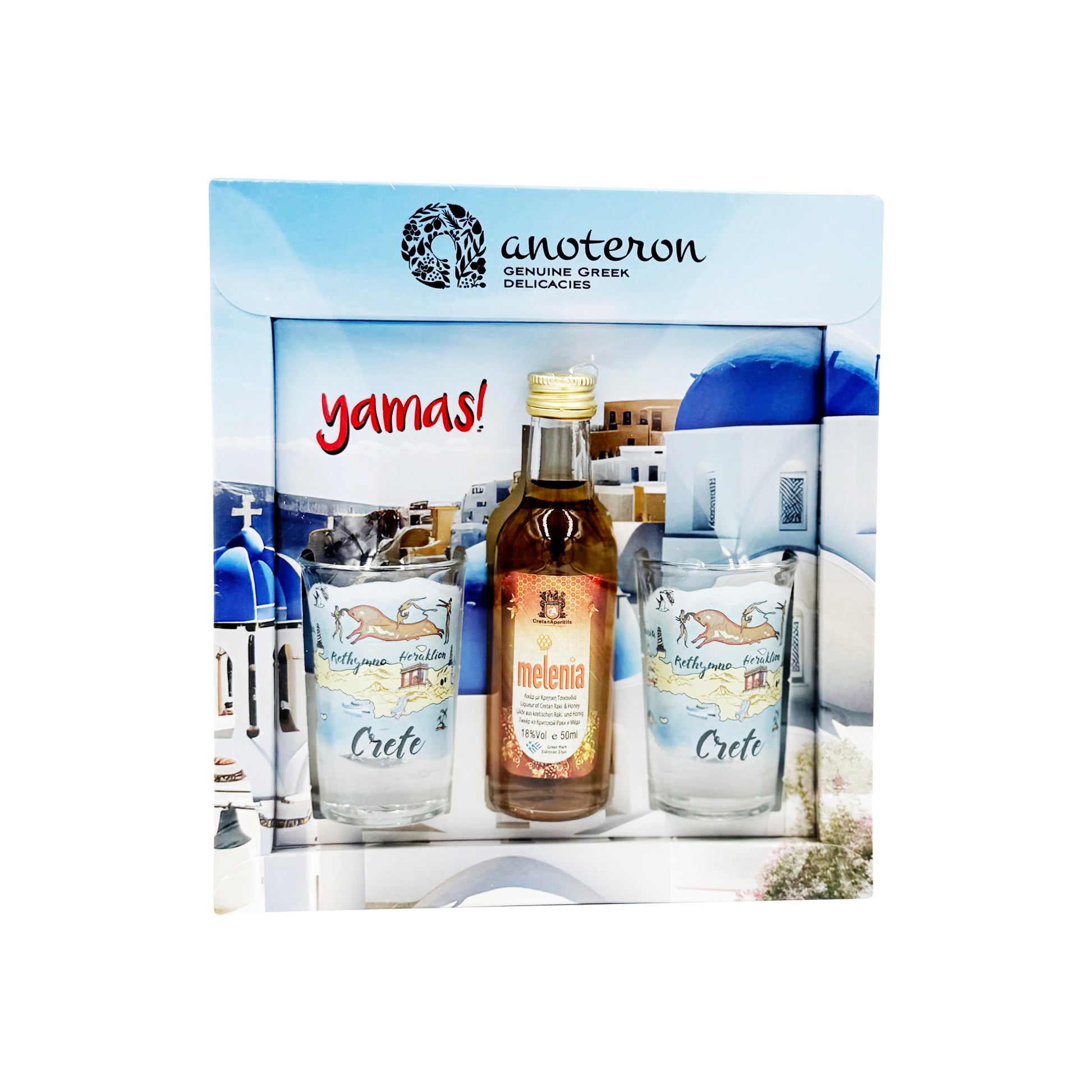 Ρακόμελο 50ml & 2 Σφηνοπότηρα CRETE Σετ Δώρου YAMAS Anoteron  