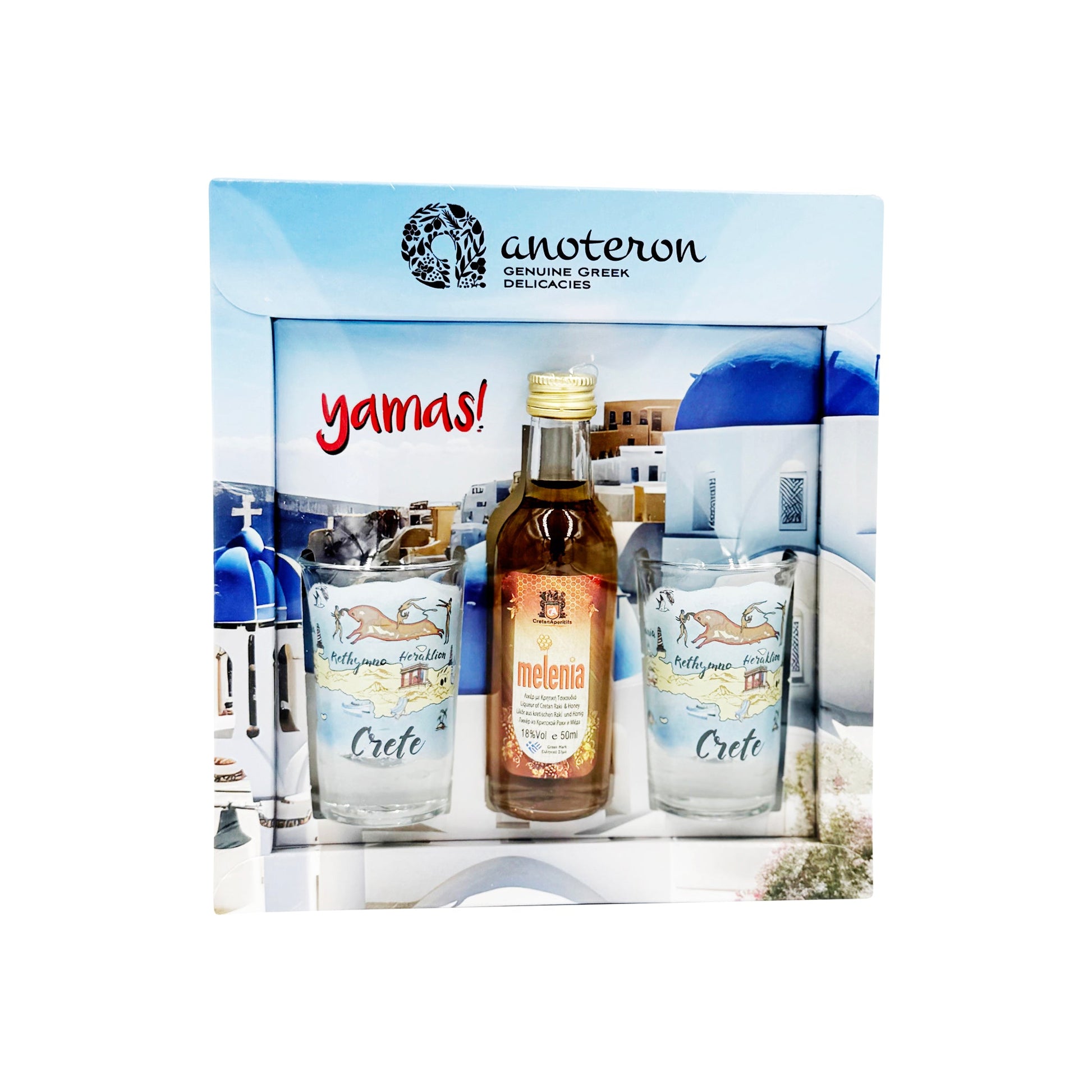Ρακόμελο 50ml & 2 Σφηνοπότηρα CRETE Σετ Δώρου YAMAS Anoteron  