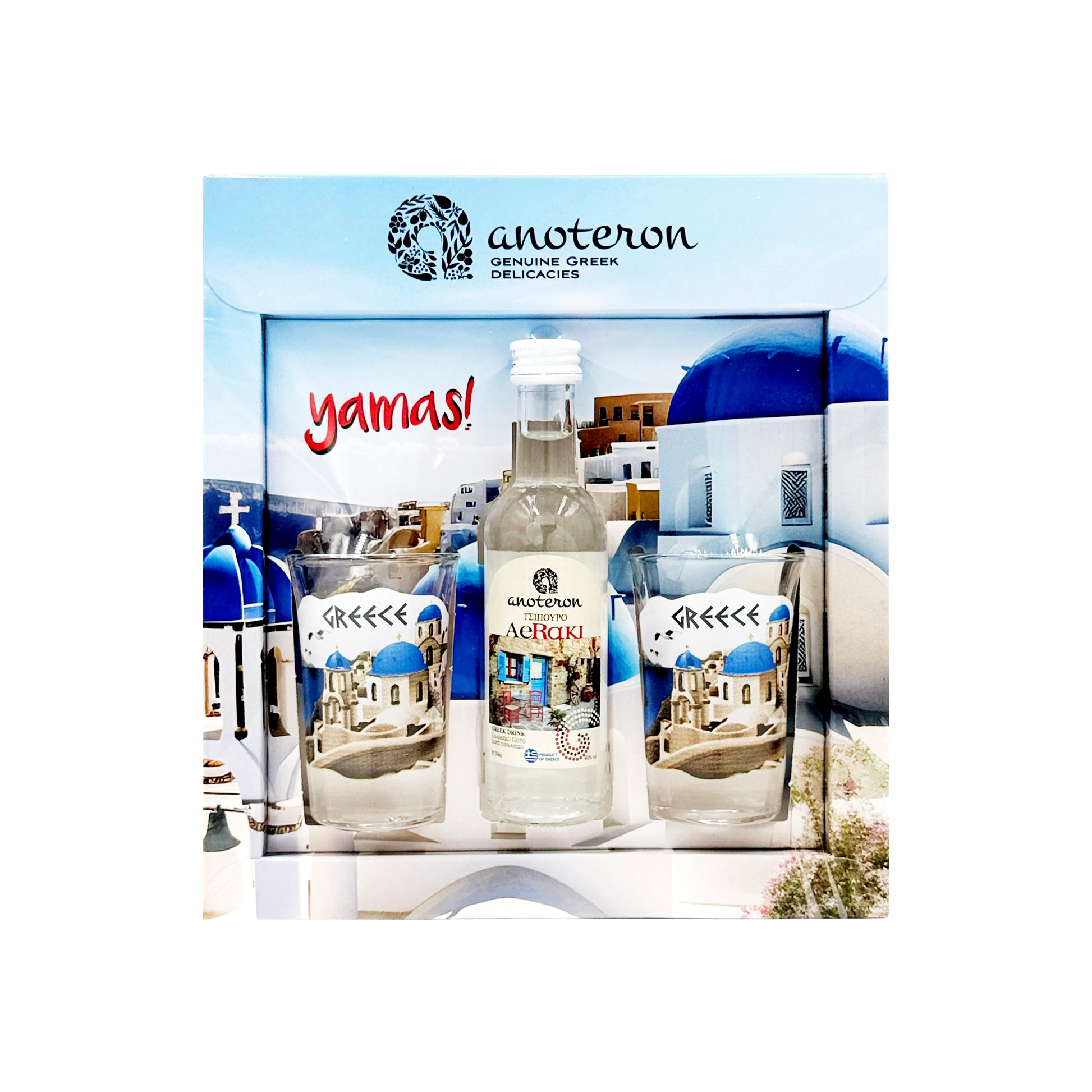 Τσίπουρο 50ml & 2 Σφηνοπότηρα GREECE Σετ Δώρου YAMAS Anoteron  