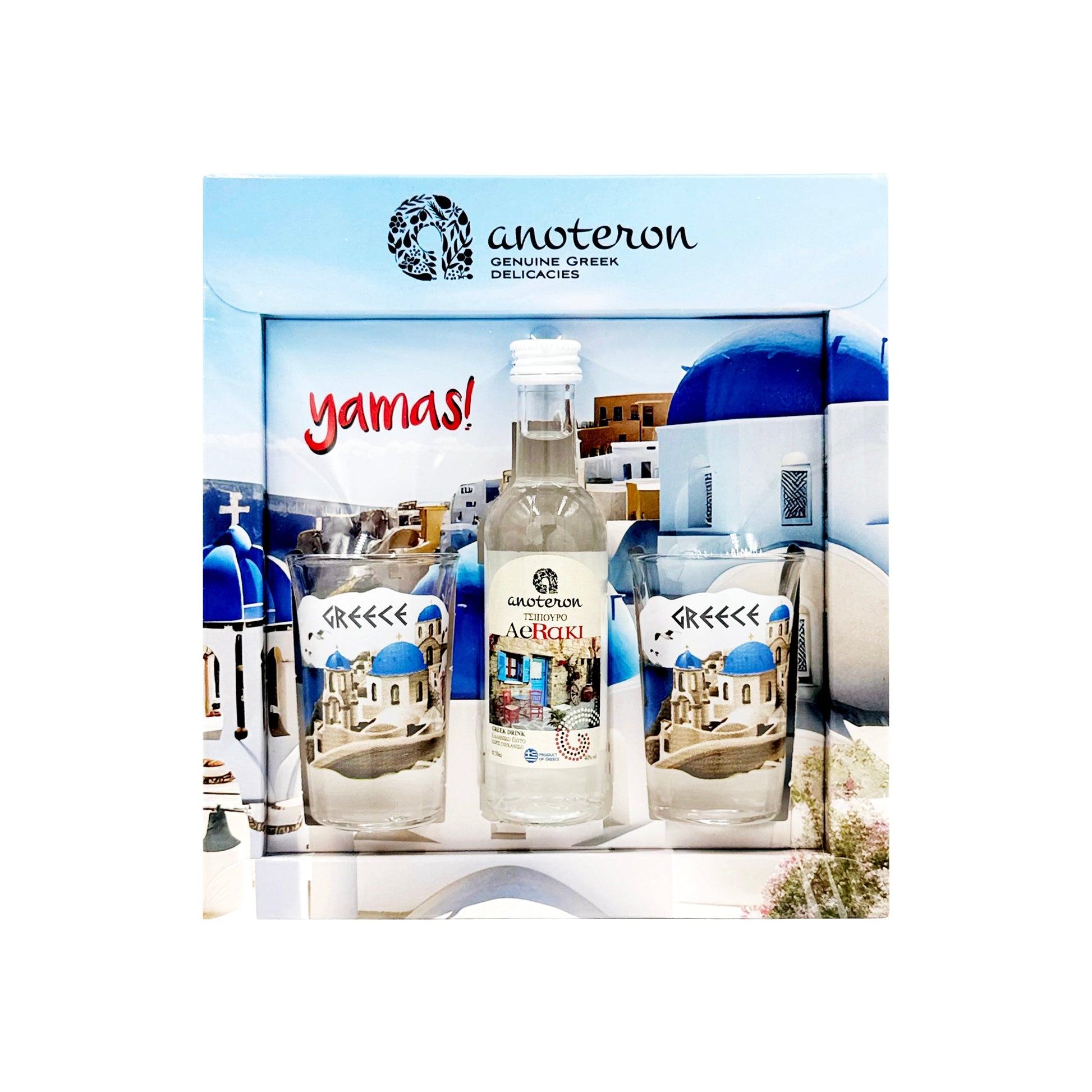 Τσίπουρο 50ml & 2 Σφηνοπότηρα GREECE Σετ Δώρου YAMAS Anoteron  