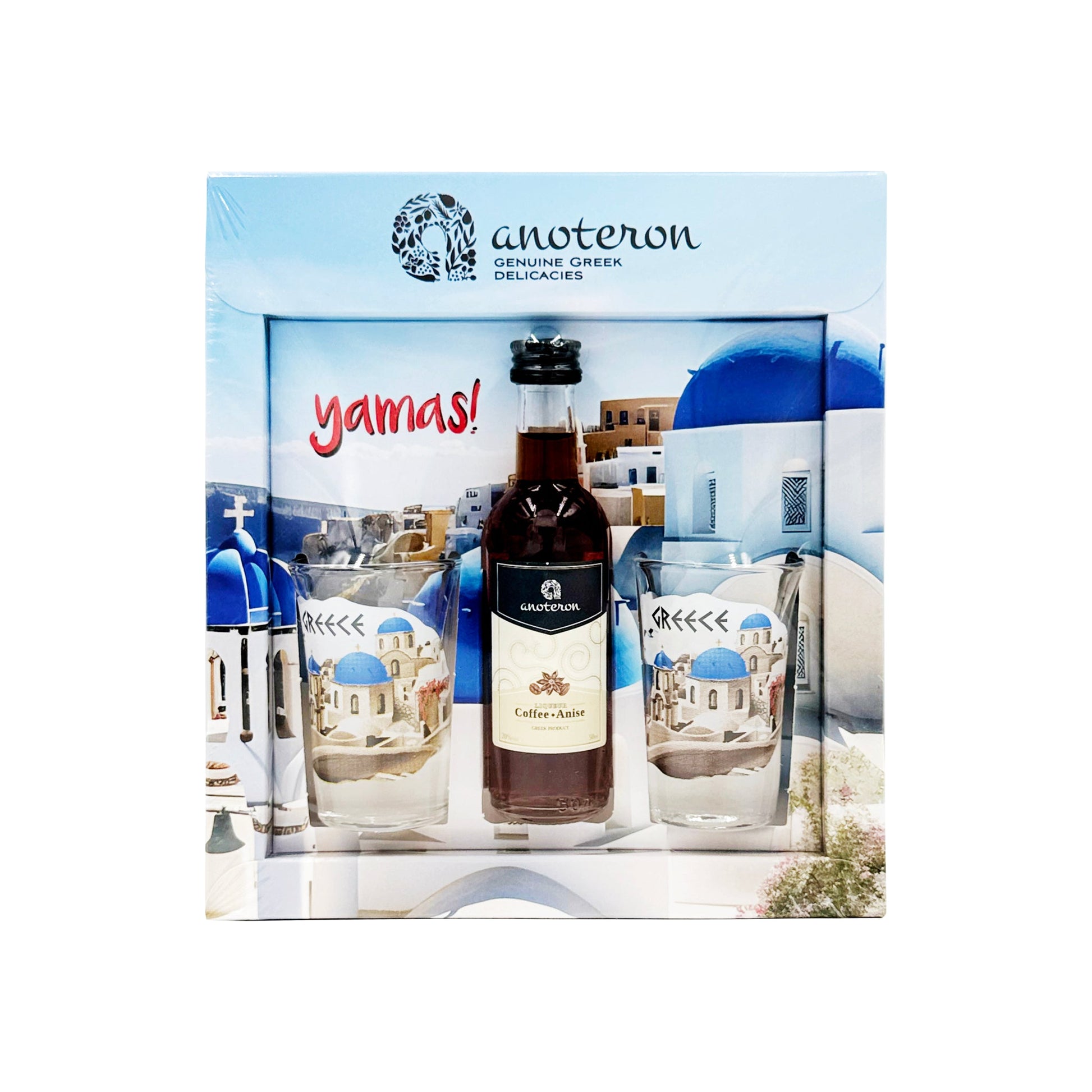 Λικέρ καφέ 50ml & 2 Σφηνοπότηρα GREECE Σετ Δώρου YAMAS Anoteron