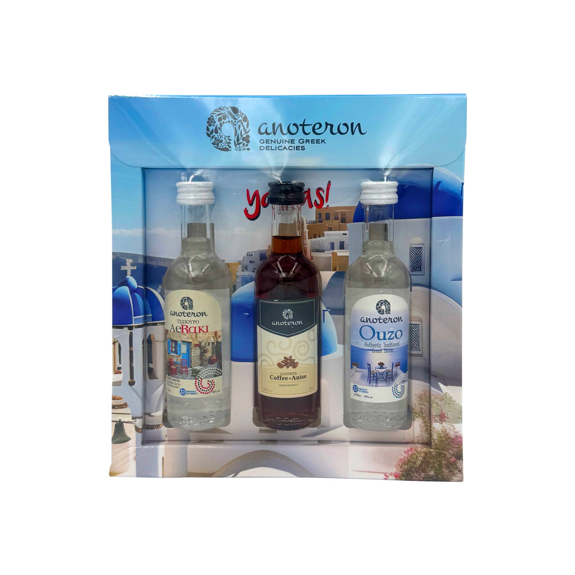 Σετ Δώρου YAMAS Anoteron - Ούζο 50ml, Τσίπουρο 50ml & Λικέρ Καφέ 50ml