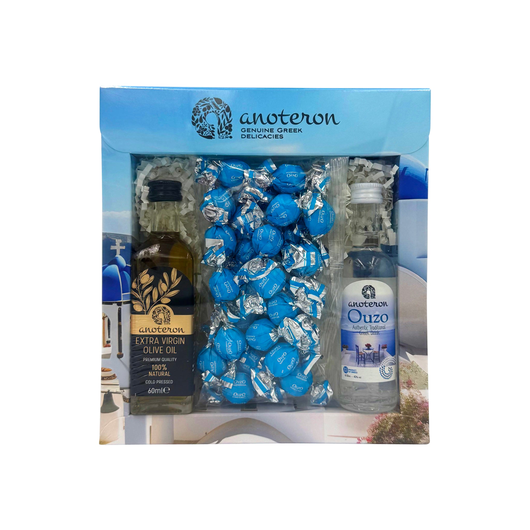 Σετ Δώρου YAMAS Anoteron - Ελαιόλαδο 60ml, Ούζο 50ml & Καραμέλες Ούζο