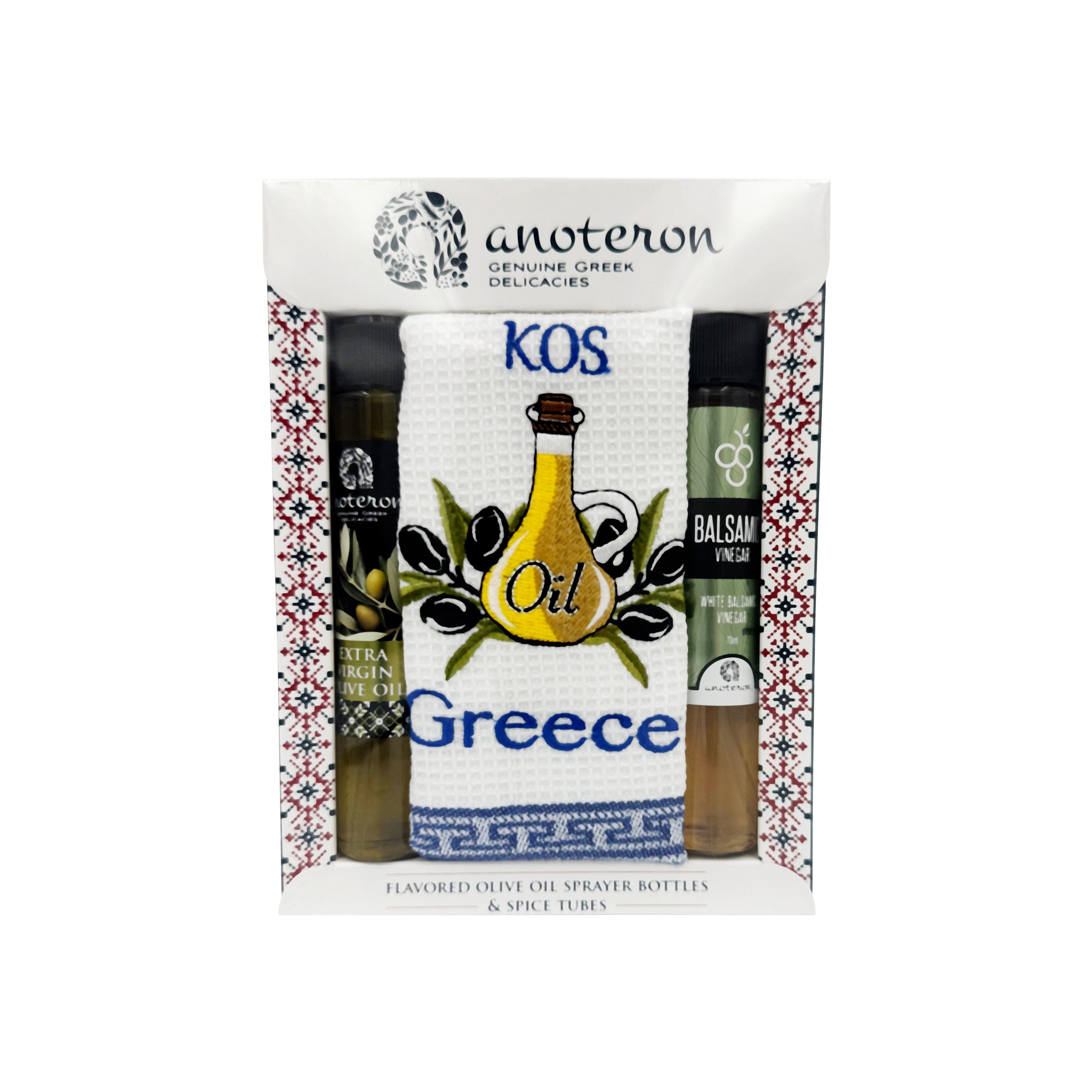 Κως - Σετ Δώρου Τοπωνύμιο Anoteron - Ελαιόλαδο Σπρέι 70ml, Ξύδι Σπρέι 70ml & Ποτηρόπανο Kos