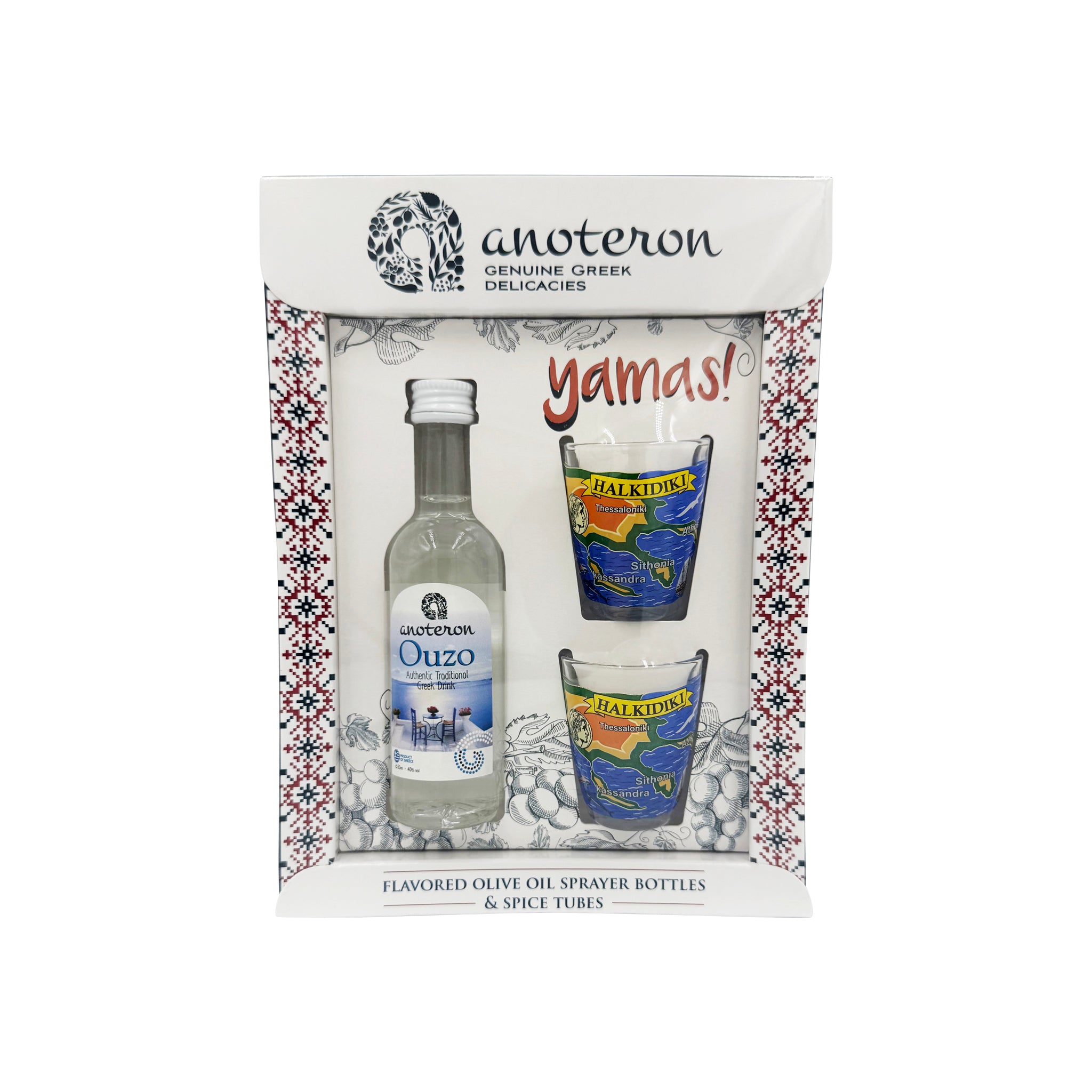 Χαλκιδική - Σετ Δώρου Τοπωνύμιο Anoteron - Ούζο 50ml & 2 Σφηνοπότηρα Chalkidiki